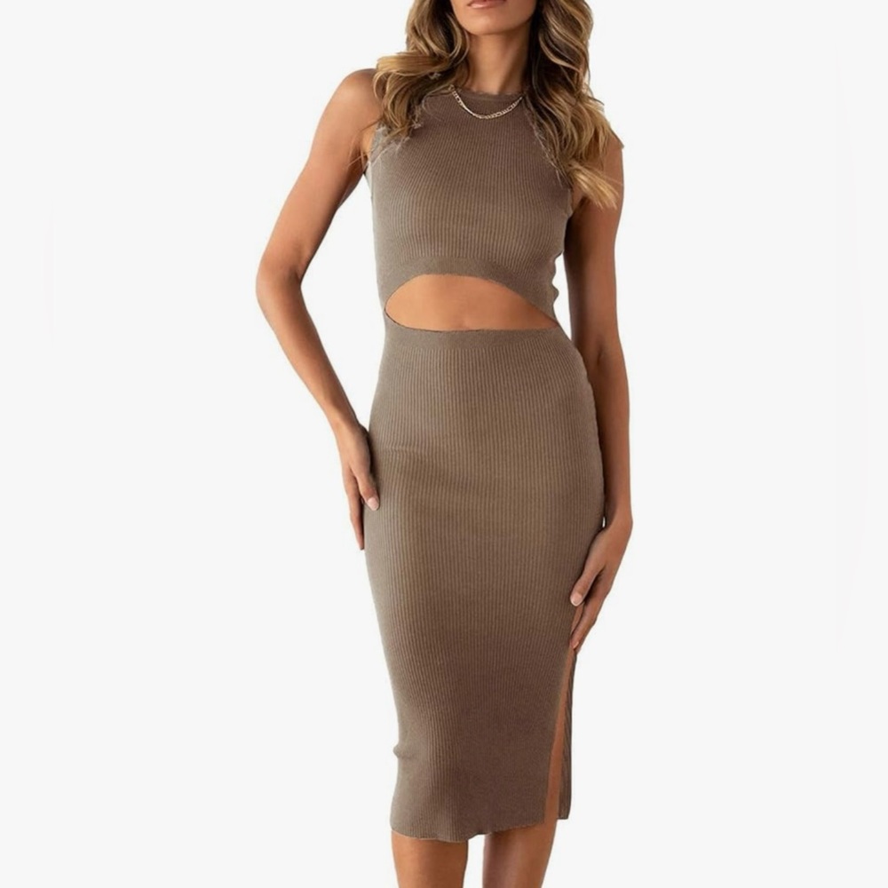 Women's Midi Bodycon Side Slit Sleeveless Cut Out Dress Medium